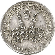 Lot 1315: Henneberg. 1/2 reichstaler 1696, Ilmenau. Thick taler, minted from the dies of the 1/4 reichstaler. Yield from the Ilmenau Mines. Extremely rare, probably unique. Almost extremely fine. Estimate: 3,000 GBP. Hammer price: 11,000 GBP.