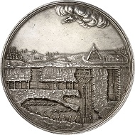 Lot 1464: Saxony, Electorate. Johann Georg III, 1680-1691. Silver medallion of 8 reichstalers 1690, by M.H. Omeis, yield from the St Anna and Altväter Mines. Very rare. Extremely fine. Estimate: 2,500 GBP. Hammer price: 9,000 GBP.
