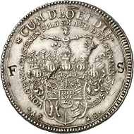 Lot 1591. Württemberg. Eberhard Ludwig, 1693-1733. Reichstaler 1728, Stuttgart. Yield from the Dreikönigstern Mine. Very rare. Very fine. Estimate: 300 GBP. Hammer price: 6,000 GBP.