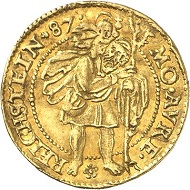 Lot 1637: Austrian Mediatized Houses. Wilhelm, 1581-1592. Ducat 1587, Reichenstein. Yield from the Reichenstein Mines. Very rare. Very fine. Estimate: 1,500 GBP. Hammer price: 9,000 GBP.