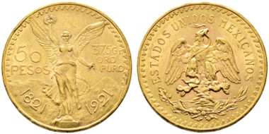 The historic model: 50 Pesos 1921, Mexico City. From e-auction Rauch 18 (2015), 1506.