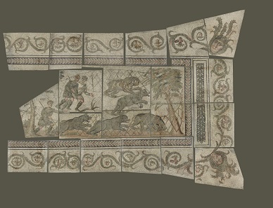 Bear Hunt. Roman, from Baiae, Italy, A.D. 300-400. Stone, 260 1/4 x 342 1/8 in. The J. Paul Getty Museum, Villa Collection, Malibu, California. 72.AH.76.1-23.