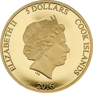 Cook Islands. 5 Dollars 2016. 1/100 oz. 11 mm. Gold. 9999. Proof-like. Design: Coin Invest Trust. Mint: B. H. Mayer's Kunstprägeanstalt, Munich. Mintage: 10000 Pcs.