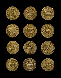 Set of 12 gold coins of Emperor Jahangir with signs of the Zodiac. From Agra, India, 1618-23. Photo: © Ashmolean Museum, University of Oxford.