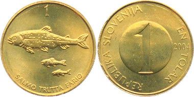1 tolar from the first money emission of Slovenia, year of issue 2004. Photo: Armin Michael Kohlross / MA-Shops.