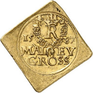 Rudolf II. Double dukatenklippe 1587. Gold trial strike from the dies of the Maley groschen-klippe. Künker 285 (2017), 221. Estimate: 15.000 euros.