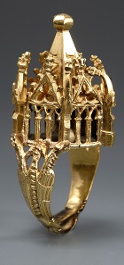 Jewish Wedding Ring. Germany, first half of the 14th century.Gold. H. 1 7/8 in. (4.8 cm), W. 1 in. (2.5 cm), D. 1 in. (2.5 cm). Thüringisches Landesamt für Denkmalpflege und Archäologie, Weimar (5067/98). Image: Thüringisches Landesamt für Denkmalpflege und Archäologie (photograph by B. Stefan).