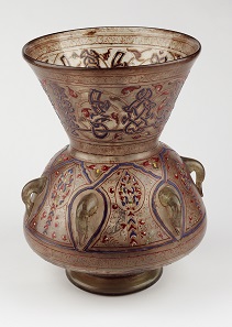 Mosque Lamp of Sultan Barquq. Egypt or Syria, 1382-99. Glass with gold and enamel. 133/4 °- 101/2 in. (34.7 °- 26.8 cm). Victoria and Albert Museum, London (321-1900). Image: © Victoria and Albert Museum, London.