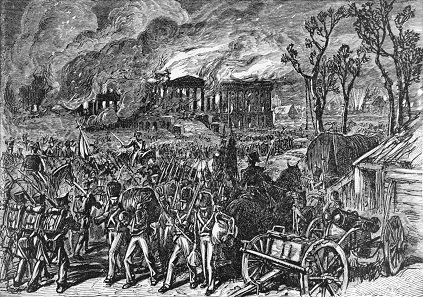 Burning of Washington by the British. Wood engraving 1876.
