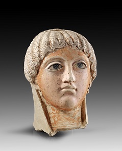 Lot 471: Mummy portrait. Roman Imperial times, 2nd-3rd cent. AD. H ca. 26 cm. Plaster stucco, painted. From A. Bade Collection, Bavaria. Estimate: 5,000,- euros. Hammer price: 12,500,- euros.