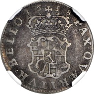 2462: Great Britain. 6 Pence Pattern Struck in Silver, 1658. Oliver Cromwell, Lord Protector (1653-58). NGC FINE-12. Relized: 44,650 USD.