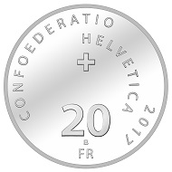 The new commemorative coin: CHF 20 / 0.835 silver / 20 g / 33 mm / mintage: uncirculated 30,000 (2,000 of them in an attractive folder), proof 5,000.