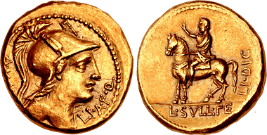 Lot 519: Gold Aureus Honoring Sulla as Dictator. Estimate: 200,000 USD. Realized: 475,000 USD.