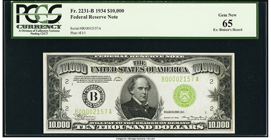 Fr. 2231-B $10,000 1934 Federal Reserve Note. PCGS Gem New 65.