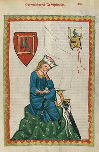 Walther von der Vogelweide. Codex Manesse. UB Heidelberg, Cod. Pal. germ. 848, fol 124r.
