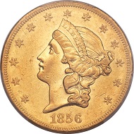 1856-O Liberty Double Eagle, AU55 PCGS.