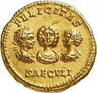 The model: Septimius Severus with his spouse and his sons Caracalla and Geta. Aureus, 201, Rome. From Künker sale 288 (13 March 2017), No. 679. Estimate: Euro 30,000.