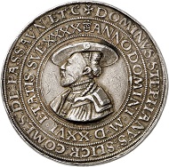 Counts of Schlick. 1 ½ talers 1526 on the death of Stephan von Schlick in the Battle of Mohacs. Legend (in translation): In the year of our Lord 1526 at the age of 40 he suffered death while fighting for his country against the Turks. From Künker sale 289 (March 14, 2017), No 1534.