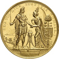Gold medal from 1688 on the landing of William III in Torbay by R. Arondeaux. From Künker sale 292 (16 March 2017), No. 5074.