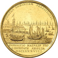 Gold medal from 1688 on the landing of William III in Torbay by R. Arondeaux. From Künker sale 292 (16 March 2017), No. 5074.