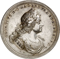 Silver medal 1714 by I. Croker on the arrival of George I in London. From Künker sale 292 (16 March 2017), No. 5697.