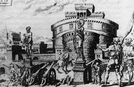 The Castel Sant'Angelo under siege, painted by Maarten van Heemskerck 1556.
