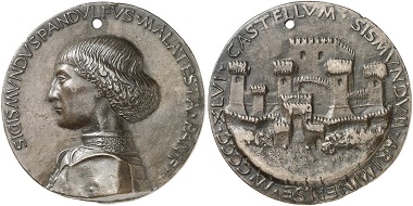 Sigismundo Malatesta. Bronze medal 1446. On the reverse: view of fortified Rimini. From Künker sale 282 (2016), No. 4478.