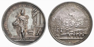 Nijemegen / Netherlands. Medal 1702. The reverse shows gunfire as seen from a bastion. From Baums Collection, Künker sale 116 (2006), No. 4268.