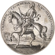 Lot 1605: Great Britain. Oliver Cromwell, 1653-1658. Satirical silver medal no date, unsigned. From Murdoch Coll., Sotheby's sale, London 1904, No. 991. Extremely rare. Extremely fine. Estimate: 1,000,- euros. Hammer price: 18,000,- euros.