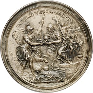 Lot 1934: Malta. António Manoel de Vilhena, 1722-1736. Cast bronze medal 1729 by Benzi on the Pope presenting a blessed sword and a helmet. Cast of the time. Very fine. Estimate: 500,- euros. Hammer price: 12,000,- euros.