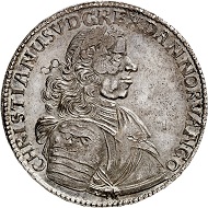 Lot 4731: Schleswig-Holstein. Christian IV, 1670-1699. Speciestaler 1683, Glückstadt. From H. Hielmstierne Coll. (1714-1780). 4th known specimen in private possession. Extremely fine to FDC. Estimate: 15,000,- euros. Hammer price: 26,000 euros.