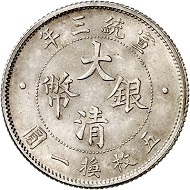 Lot 5900: China. Hsuan Tung (Puyi), 1908-1911. 20 cents no date (1911), Tientsin. Rare. Almost FDC. Estimate: 400,- euros. Hammer price: 8,500,- euros.