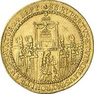 No. 5900. Salzburg. Paris of Lodron, 1619-1653. 10 ducats 1628 on the dedication of the cathedral. Fr. 729. Good very fine. Estimate: 3,500 Euros. Final price: 9,200 Euros.