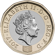 Great Britain / 1 GBP / Inner: Nickel Plated Nickel-brass; Outer: Nickel-brass / 8.75g / 23.03mm / Design: Jody Clark (obverse), David Pearce (reverse).