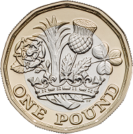 Great Britain / 1 GBP / Inner: Nickel Plated Nickel-brass; Outer: Nickel-brass / 8.75g / 23.03mm / Design: Jody Clark (obverse), David Pearce (reverse).