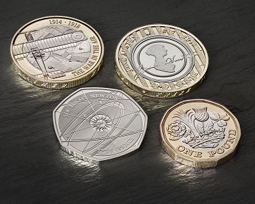 Four of the new coins and commemorative coins issued by the Royal Mint in 2017.