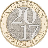 Nickel plated steel inner/ Brass plated steel outer / 11.80g / 28.50mm / Design: Thomas T. Docherty (obverse), The Royal Mint Emblem (reverse). Mintage: 7,500.