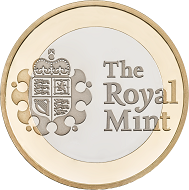Nickel plated steel inner/ Brass plated steel outer / 11.80g / 28.50mm / Design: Thomas T. Docherty (obverse), The Royal Mint Emblem (reverse). Mintage: 7,500.