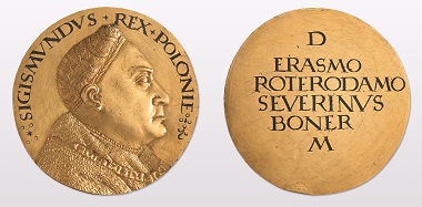 Medal on the Polish king Sigismund I, from the estate of Erasmus of Rotterdam. 1893.367. Historisches Museum Basel, Photo: P. Portner.