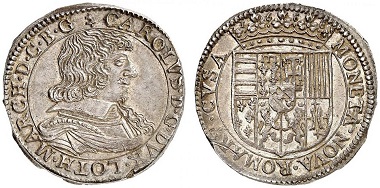 Lorraine. Charles IV, 1638-1639, mint from exile. Teston 1638, Remiremont / Vosges. From Grün sale 71 (2017), No. 1884. Estimate: 400 Euro