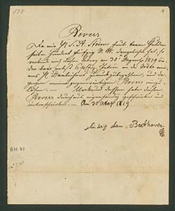 Letter of Ludwig van Beethoven promising to pay off 750 guilder of his dept of 2.420 guilder. By the way, the artist didn't succeed in doing so...