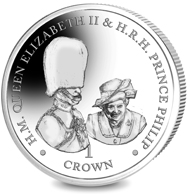 British Virgin Islands. 70 Years of HM Queen Elizabeth II & HRH Prince Philip - Giggles at Buckingham Palace / Sterling Silver / 28.28 g / 38.60 mm / Mintage: 2000.