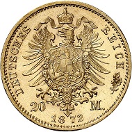 Lot 4170: German Empire. Saxe-Coburg-Gotha. Ernst II, 1844-1893. 20 marks 1872. The rarest of all gold coin types of the German Empire, in a fine grade. Almost FDC. Estimate: 75,000 euros. Hammer price: 116,000 euros.