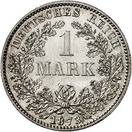 Lot 259: 1 mark 1873 C. FDC. Estimate: 6,500 euros. Hammer price: 9,500 euros.