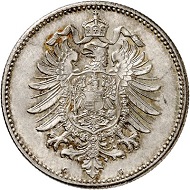 Lot 309: 1 mark 1881 G. Fine patina. FDC. Estimate: 7,500 euros. Hammer price 13,000 euros.