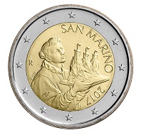 San Marino’s new 2 euro and 1 euro coin.