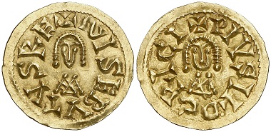 Visigoths. Sisebut (612-621), Iliocrici (= Lorca). Triens. From Aureo & Calicó auction sale 242 (2012), No. 17 – The hammer price of this extremely rare specimen was 27,000 euros!