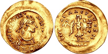Justinian I, 527-565. Tremissis. Spanish mint (Cartagena?), 550-565. From CNG auction sale 100 (2015), No. 286.