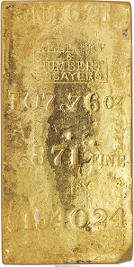 Kellogg & Humbert Gold Ingot, 107.76 Ounces. Classed in the „Very Large“ Category.