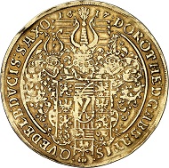 Quedlinburg. Dorothea of Saxony, 1610-1617. 8 ducats 1617, Quedlinburg. Very rare. Very fine. Estimate: 25,000 euros. From Künker sale 294 (2017), No. 3732.